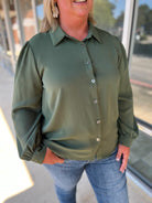 Never Miss A Beat Curvy Olive Button Up Top - A'Bekah's Boutique