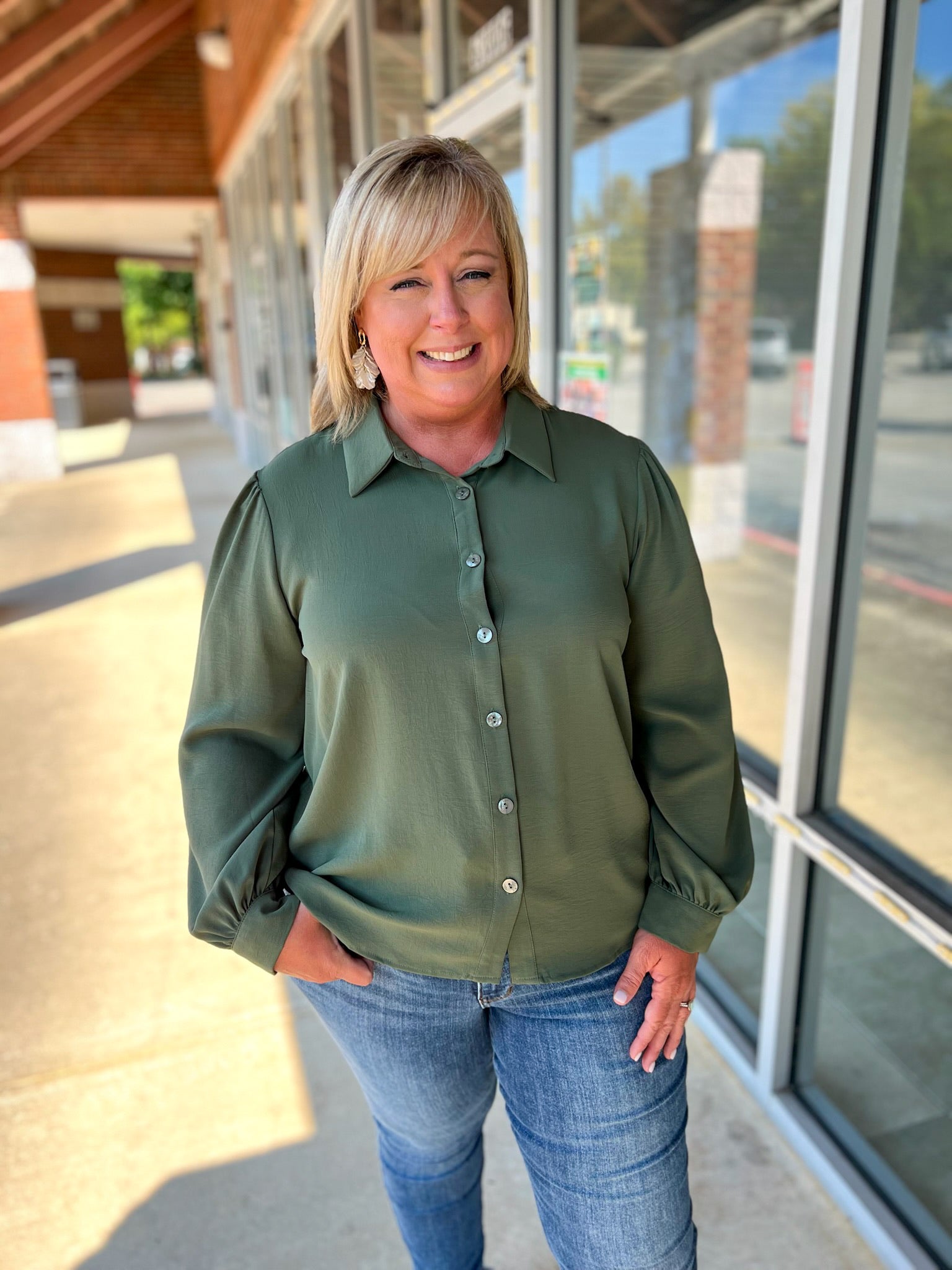 Never Miss A Beat Curvy Olive Button Up Top - A'Bekah's Boutique