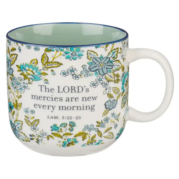 New Mercies Lam. 3:22 - 23 Blue and Green Floral Mug - A'Bekah's Boutique