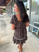 No Excuses Brown Floral Dress with Short Puff Sleeves - A'Bekah's Boutique