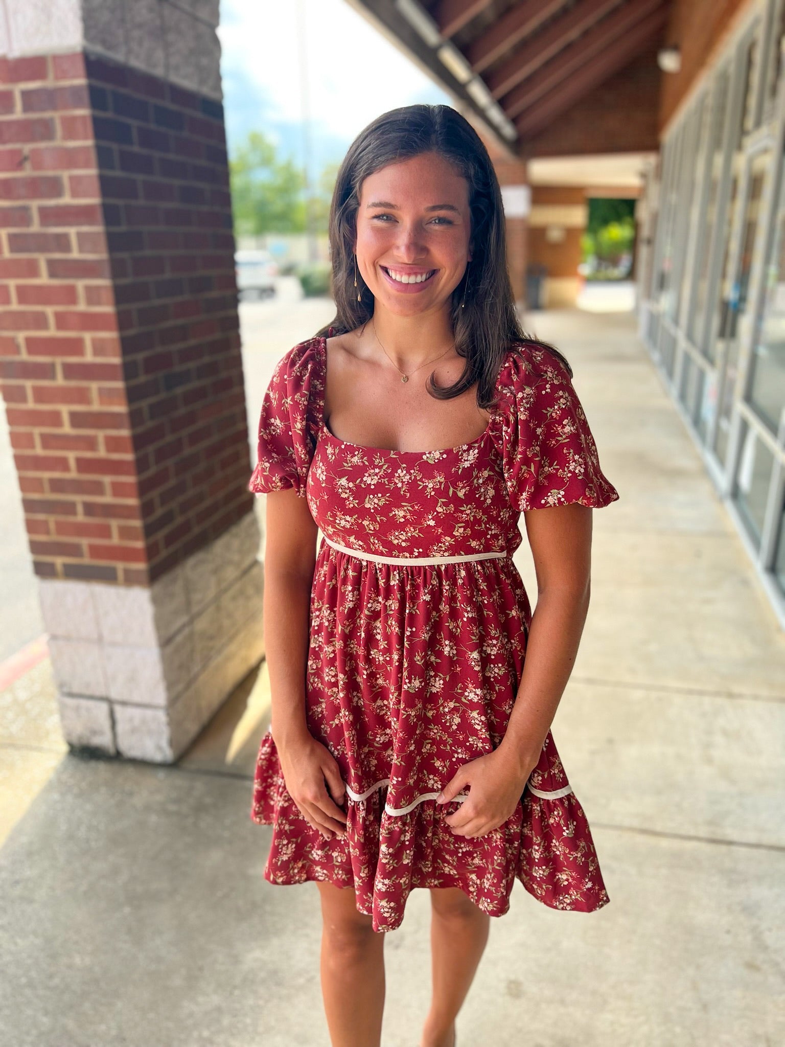 No Excuses Burgundy Floral Dress with Short Puff Sleeves - A'Bekah's Boutique