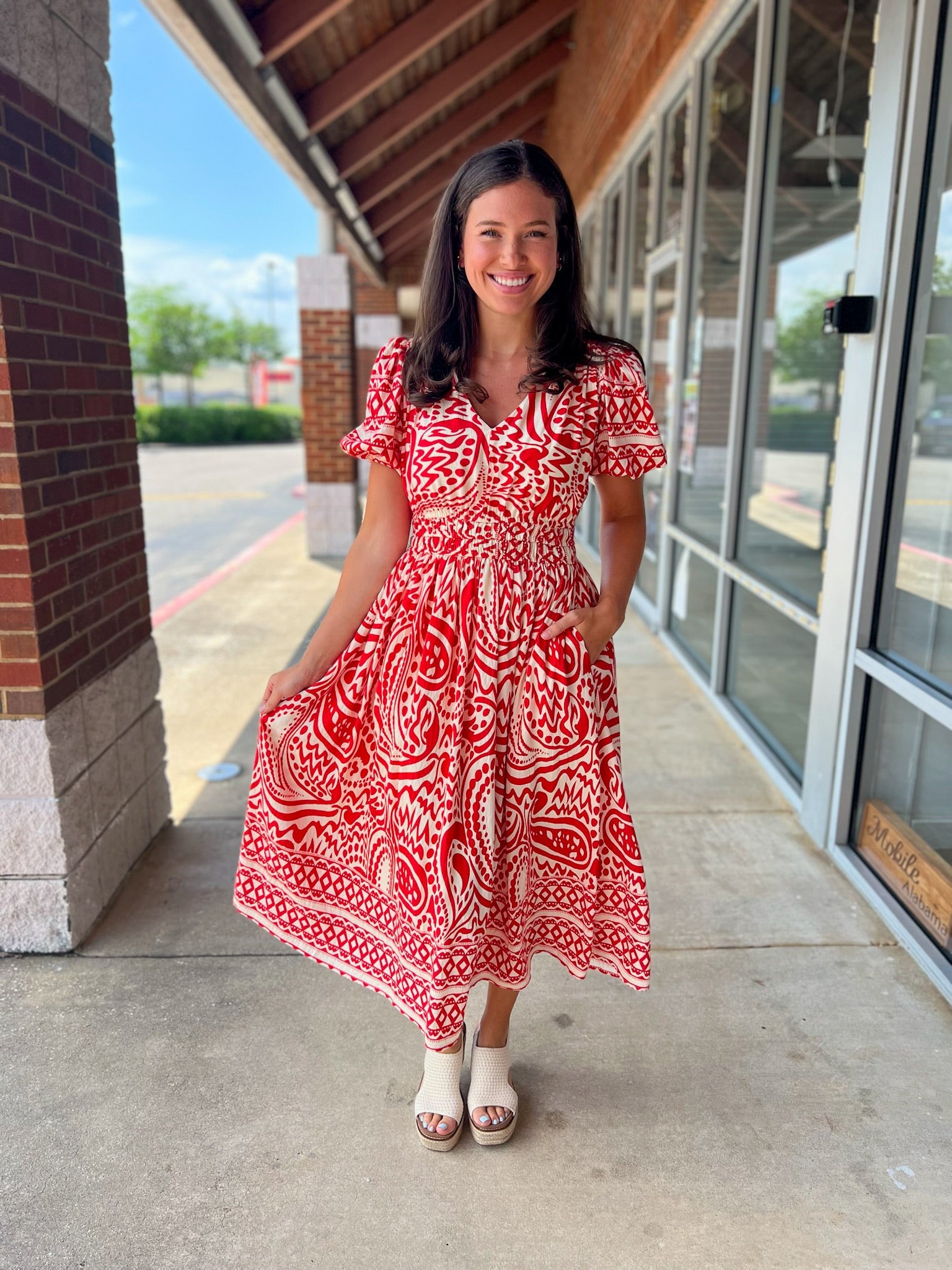 No Holding Back Red Abstract Print Midi Dress - A'Bekah's Boutique