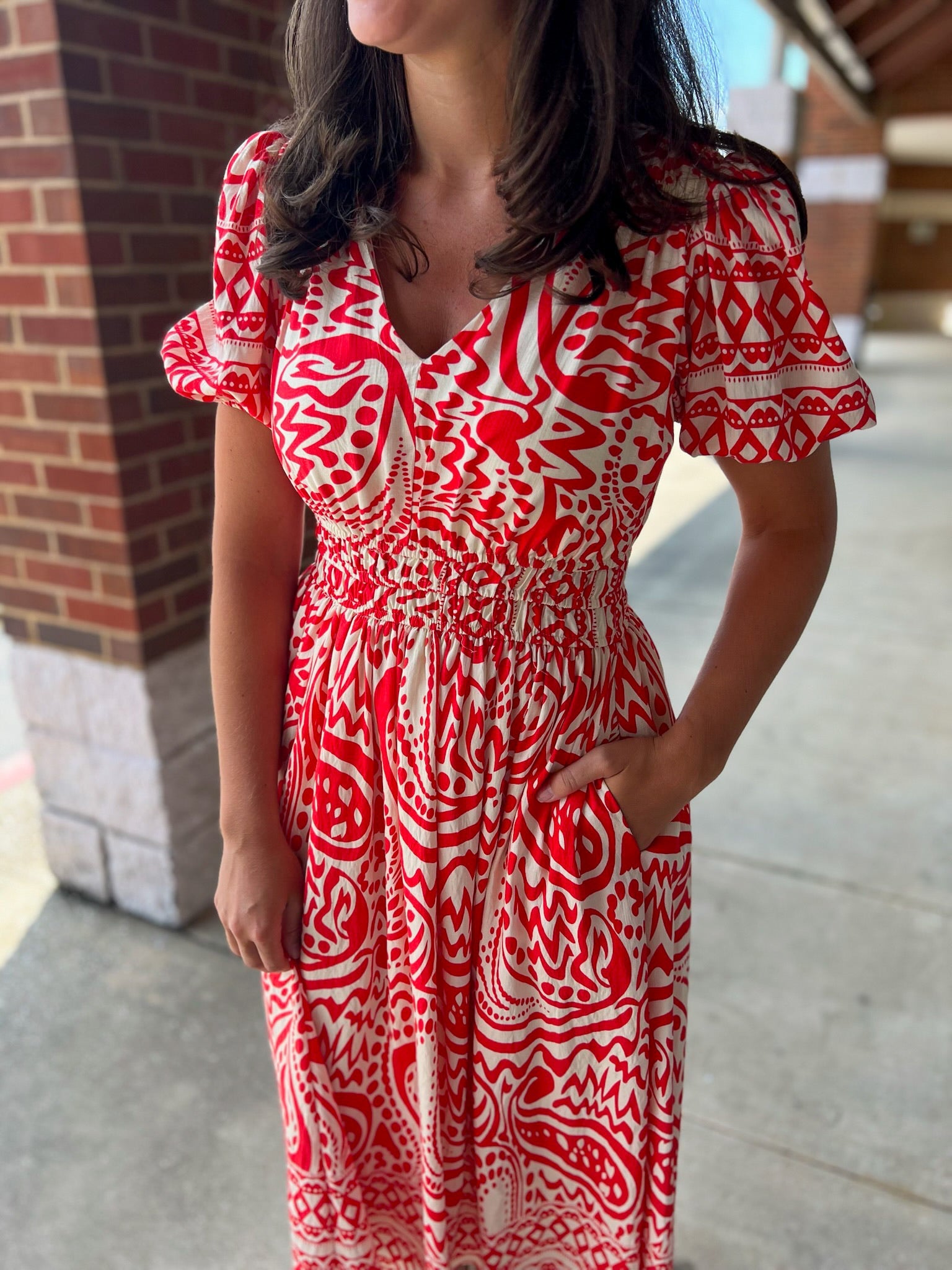 No Holding Back Red Abstract Print Midi Dress - A'Bekah's Boutique