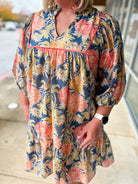 No Mistake Blue Floral V - Neck Babydoll Dress (C) - A'Bekah's Boutique