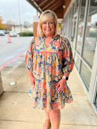 No Mistake Blue Floral V - Neck Babydoll Dress (C) - A'Bekah's Boutique