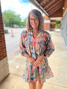 No Mistake Blue Floral V - Neck Babydoll Dress (R) - A'Bekah's Boutique