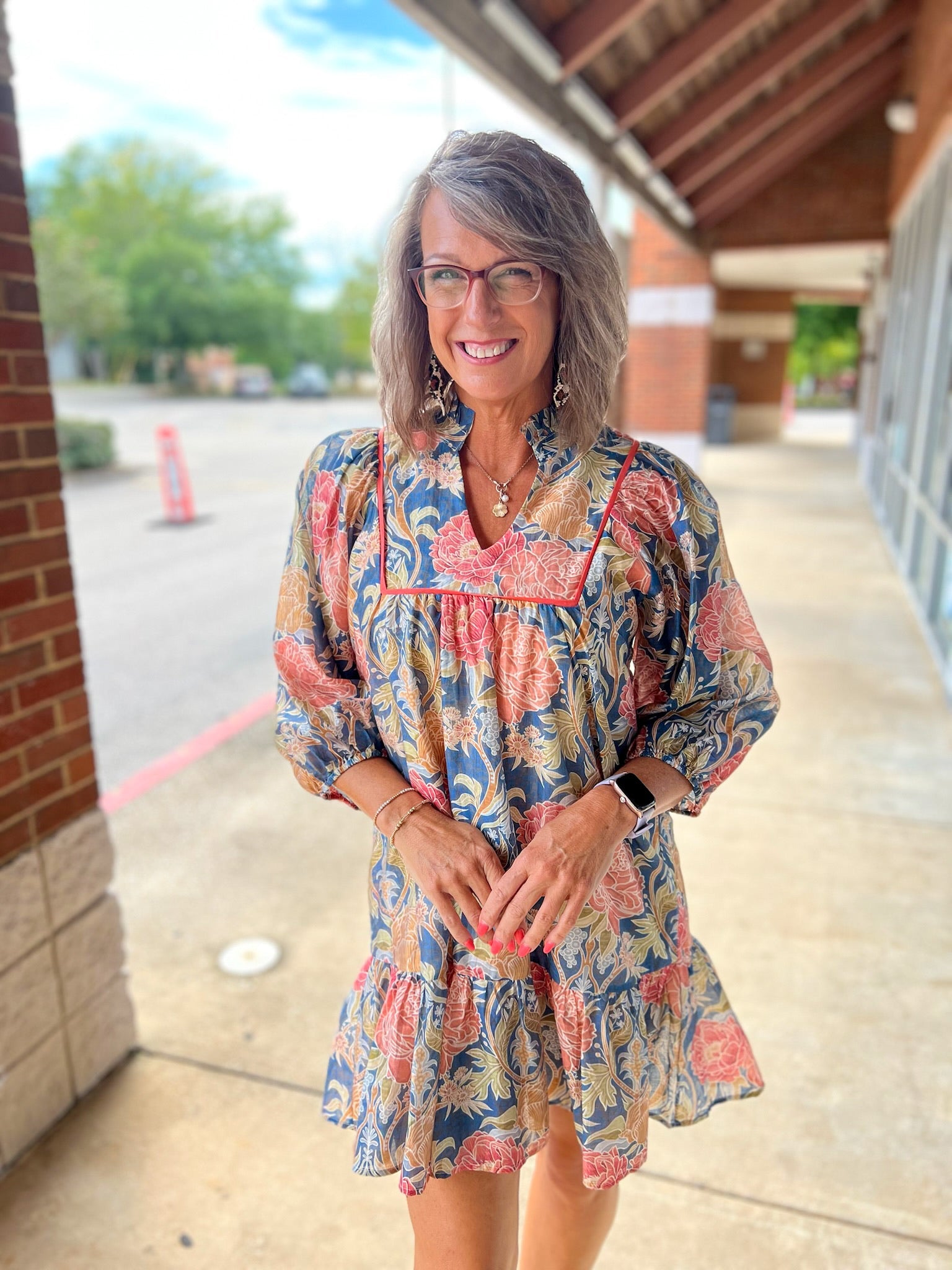 No Mistake Blue Floral V - Neck Babydoll Dress (R) - A'Bekah's Boutique