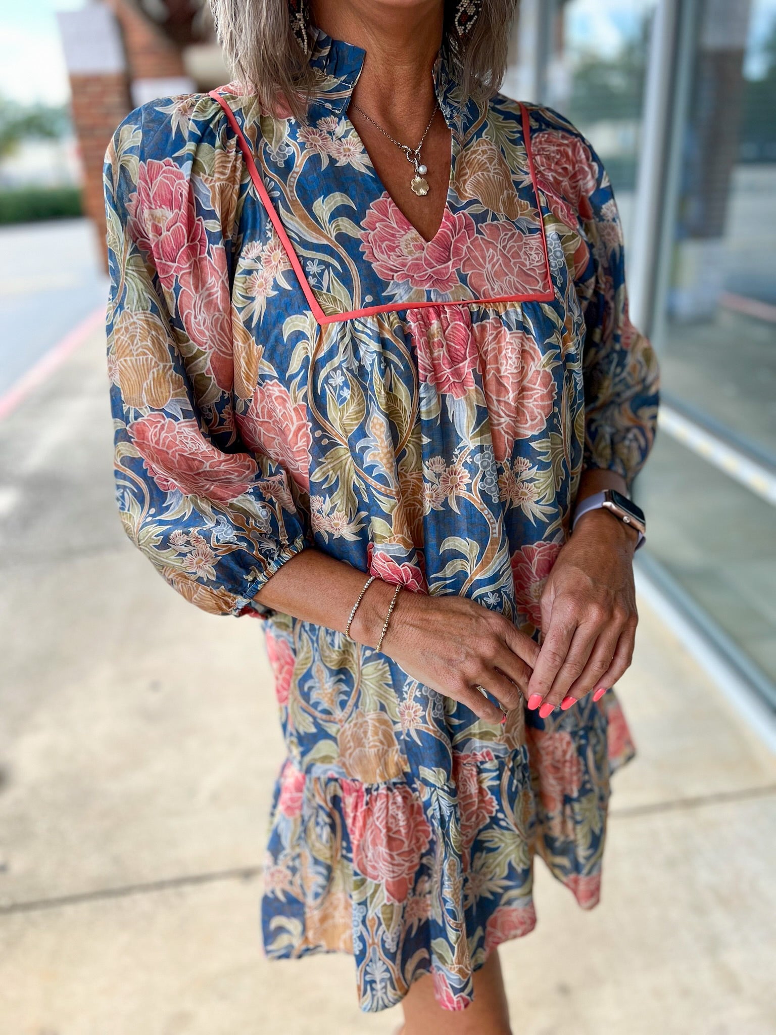No Mistake Blue Floral V - Neck Babydoll Dress (R) - A'Bekah's Boutique