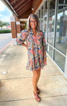 No Mistake Blue Floral V - Neck Babydoll Dress (R) - A'Bekah's Boutique