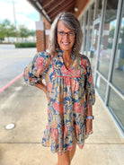 No Mistake Blue Floral V - Neck Babydoll Dress (R) - A'Bekah's Boutique