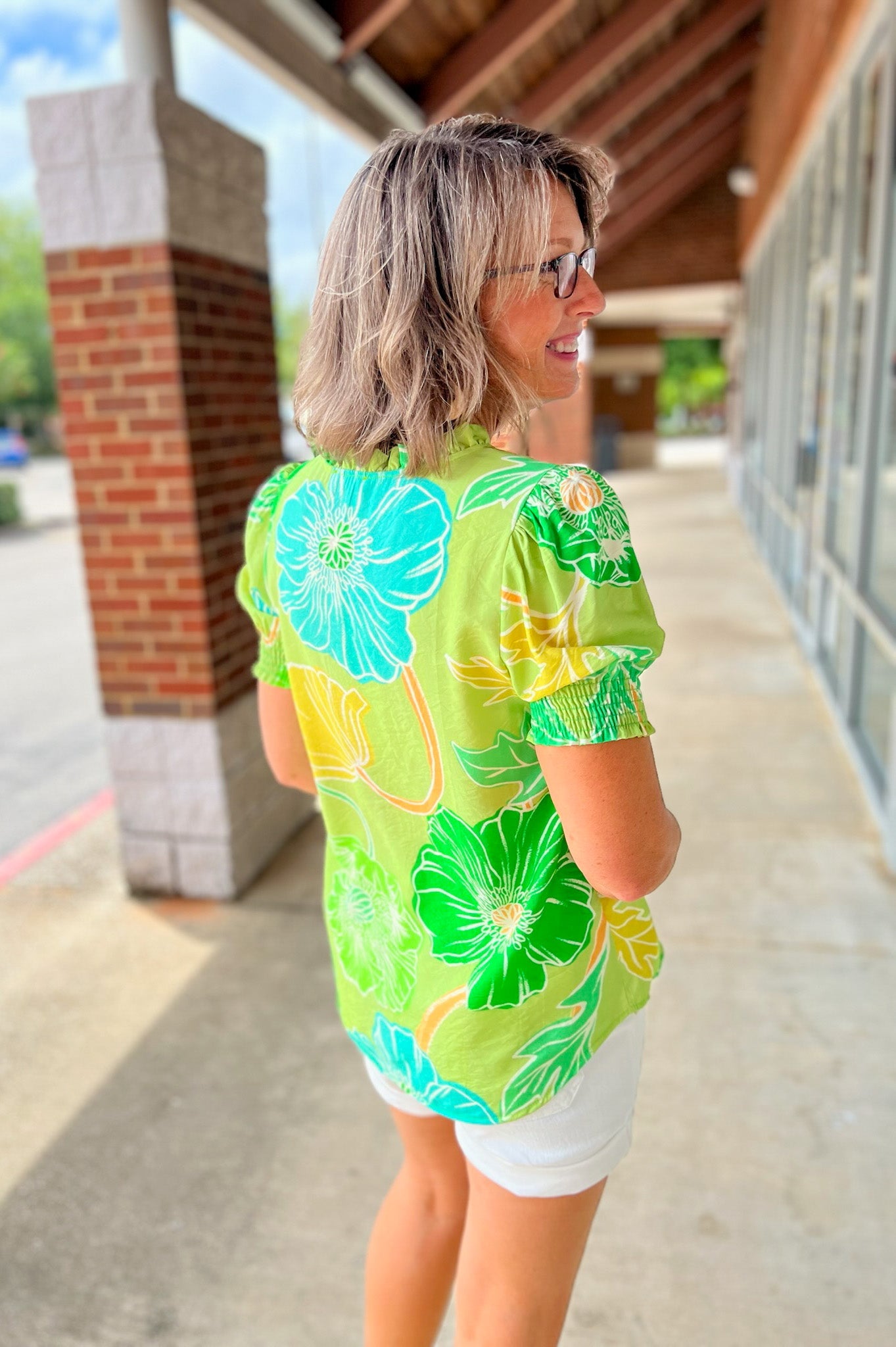 No Problems Green Floral V - Neck Short Sleeve Top - A'Bekah's Boutique