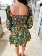 No Promises Emerald Floral Smocked Dress with 3/4 Length Sleeves - A'Bekah's Boutique