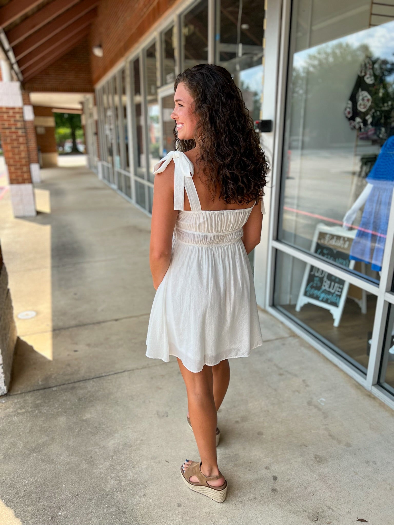 No Second Guesses White Eyelet Dress with Tie Shoulders - A'Bekah's Boutique