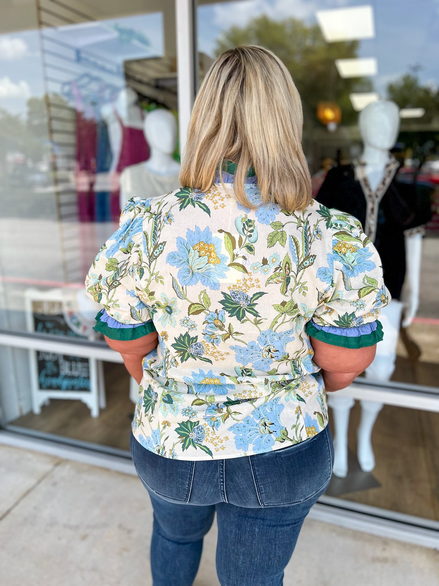 Not Alone Ecru Floral Ruffle V - Neck Top (C) - A'Bekah's Boutique