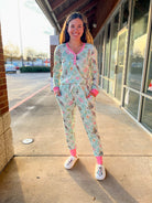 Nutcracker Mint and Pink Long Sleeve Christmas Jogger Curvy Pajamas (C) - A'Bekah's Boutique