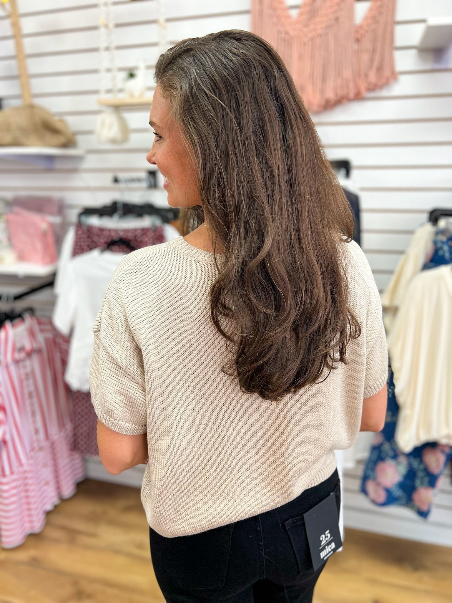 Oatmeal Cap Sleeve Sweater with Subtle Shimmer - A'Bekah's Boutique