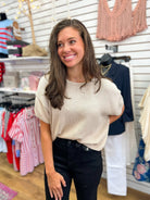 Oatmeal Cap Sleeve Sweater with Subtle Shimmer - A'Bekah's Boutique