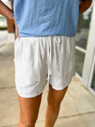 Off White Elastic Waist Shorts w/ Pockets - A'Bekah's Boutique