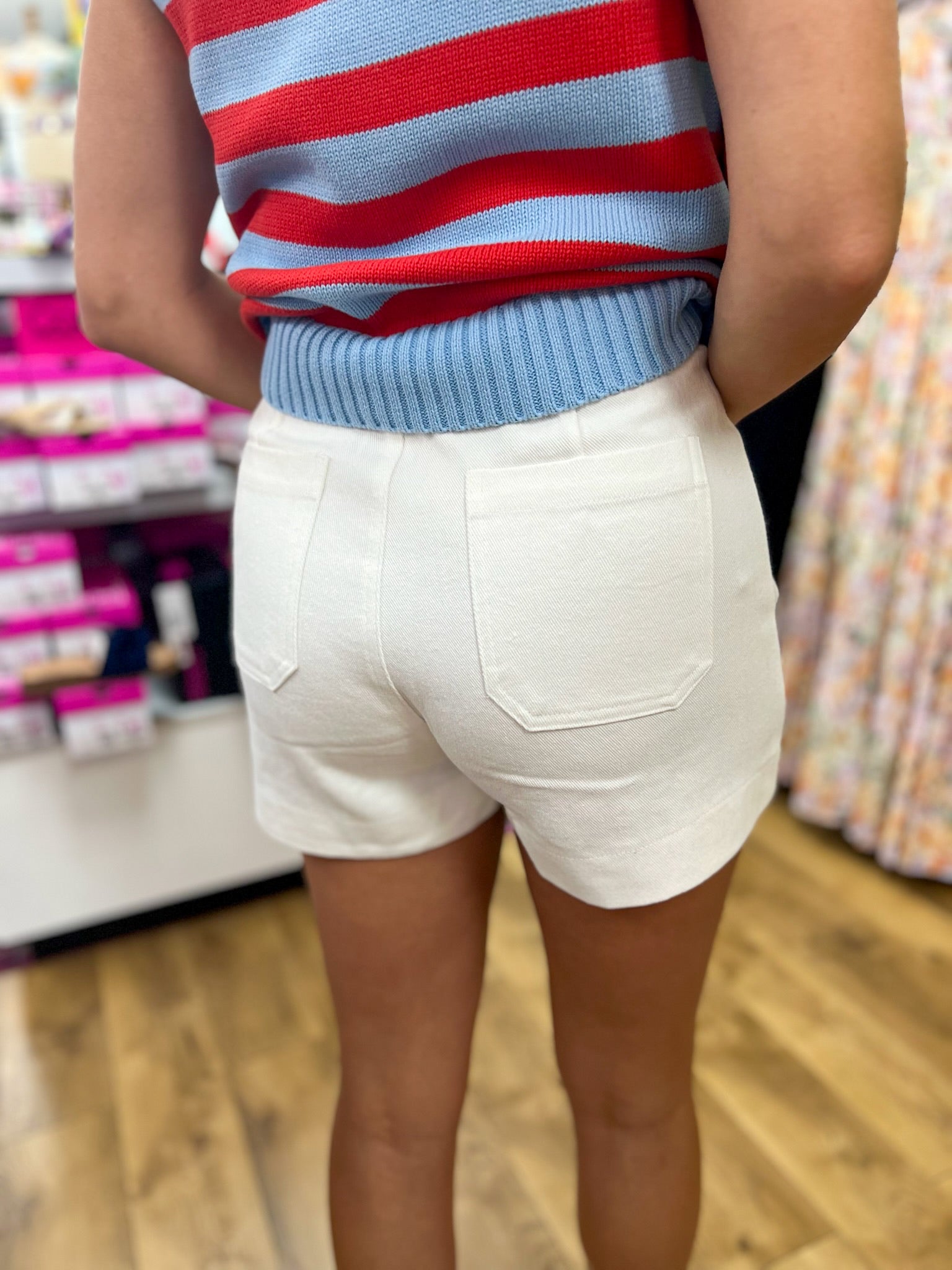 Off White High Waisted Shorts with Patch Pockets - A'Bekah's Boutique