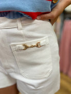Off White High Waisted Shorts with Patch Pockets - A'Bekah's Boutique