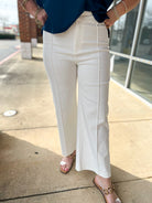 Off White High Waisted Wide Leg Pants with Pintuck Detail - A'Bekah's Boutique