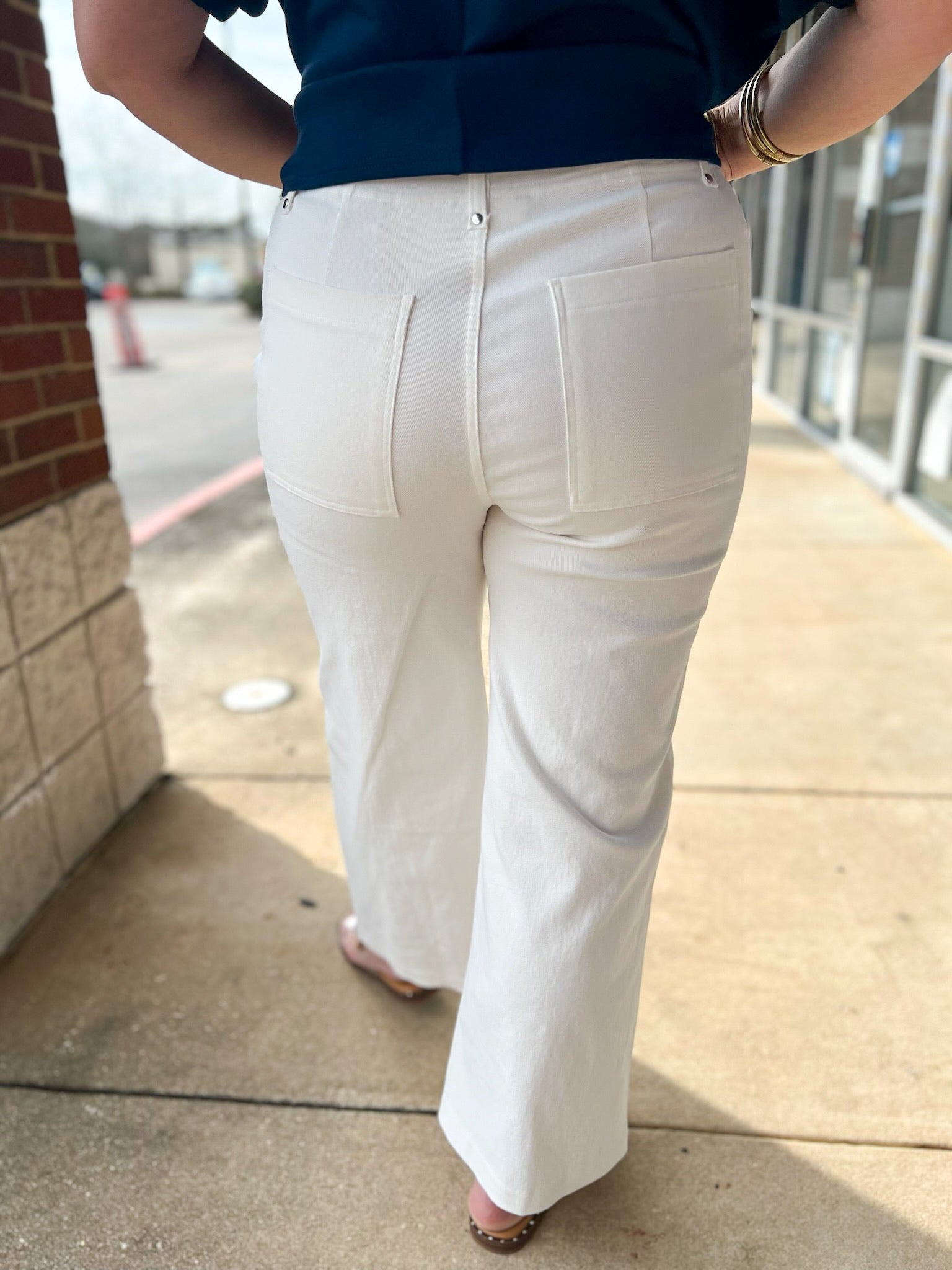Off White High Waisted Wide Leg Pants with Pintuck Detail - A'Bekah's Boutique