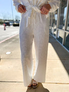 Off White Jacquard High Waisted Wide Leg Pants - A'Bekah's Boutique