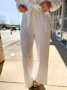 Off White Jacquard High Waisted Wide Leg Pants - A'Bekah's Boutique