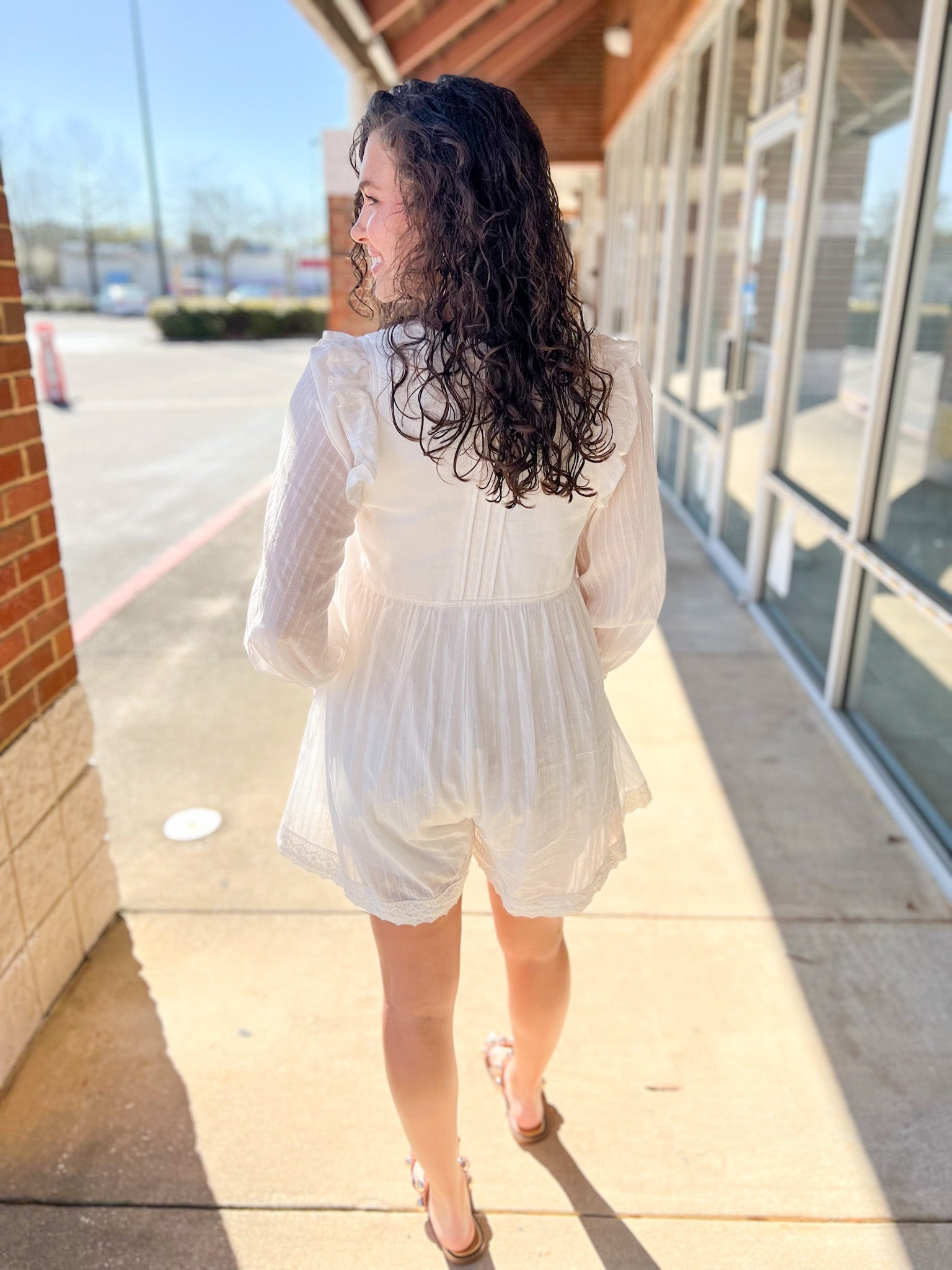 Off White Long Bubble Sleeve Romper - A'Bekah's Boutique