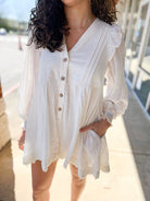 Off White Long Bubble Sleeve Romper - A'Bekah's Boutique
