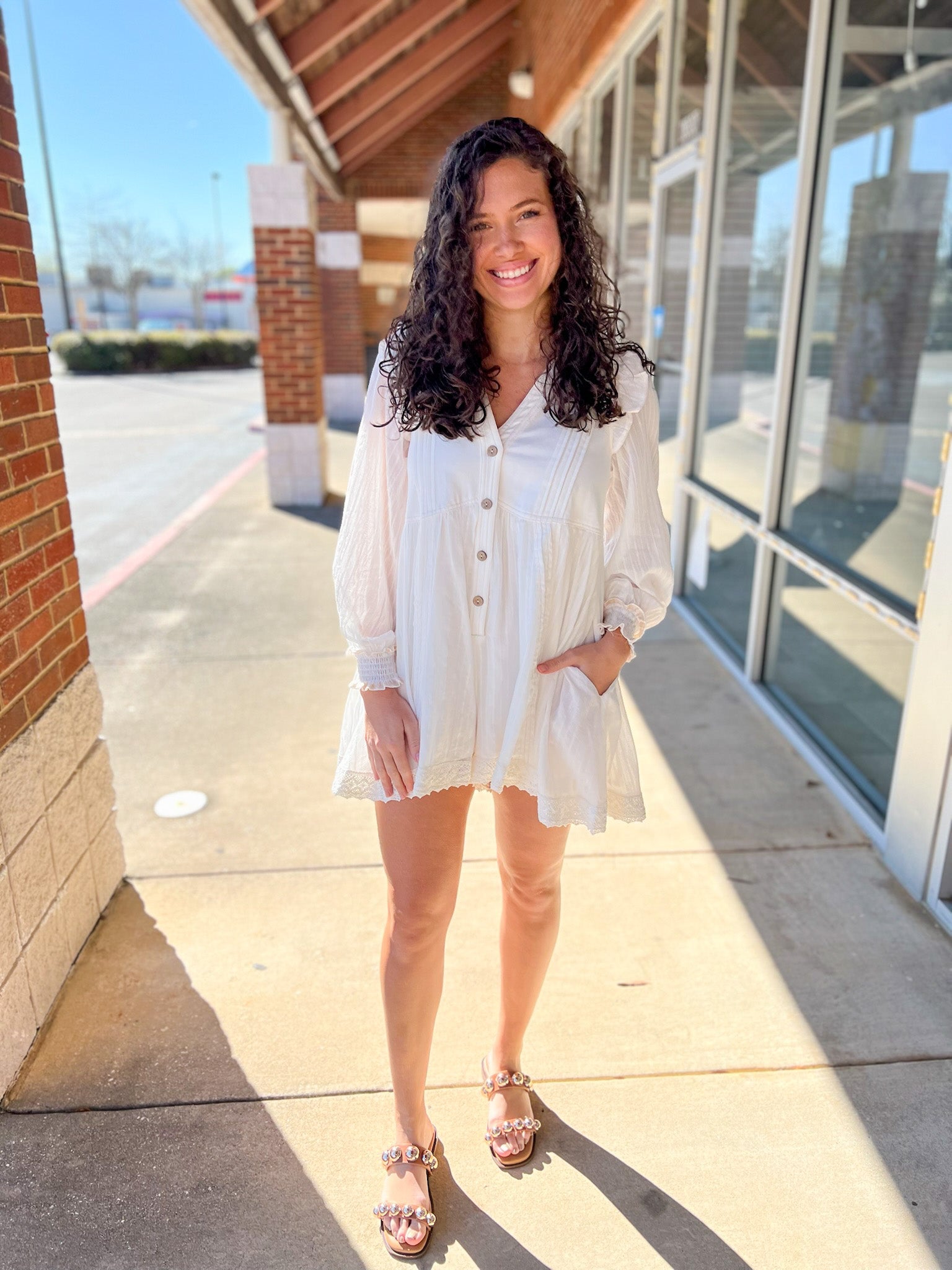 Off White Long Bubble Sleeve Romper - A'Bekah's Boutique