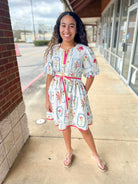 Off White Multi Floral Dress with Contrast Banding - A'Bekah's Boutique