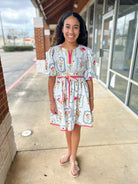 Off White Multi Floral Dress with Contrast Banding - A'Bekah's Boutique