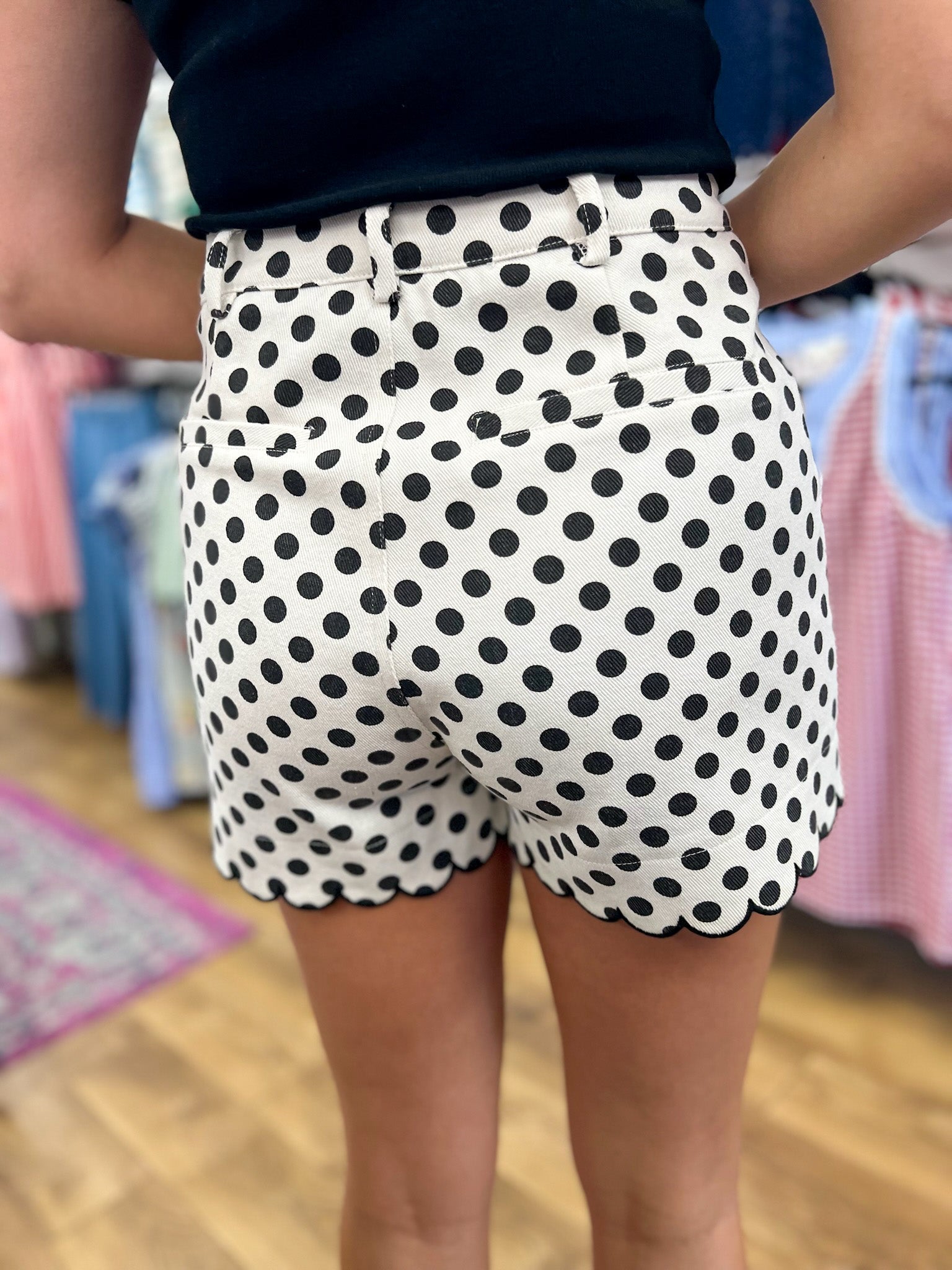 Off White Polka Dot Shorts with Scalloped Hem - A'Bekah's Boutique