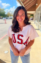 Off White Short SleeveV - Neck USA Sweatshirt - A'Bekah's Boutique