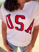 Off White Short SleeveV - Neck USA Sweatshirt - A'Bekah's Boutique