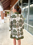 Olive Floral 3/4 Sleeve Dress with Border Details - A'Bekah's Boutique