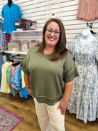 Olive Green Drop Shoulder Half Sleeve Sweater - A'Bekah's Boutique