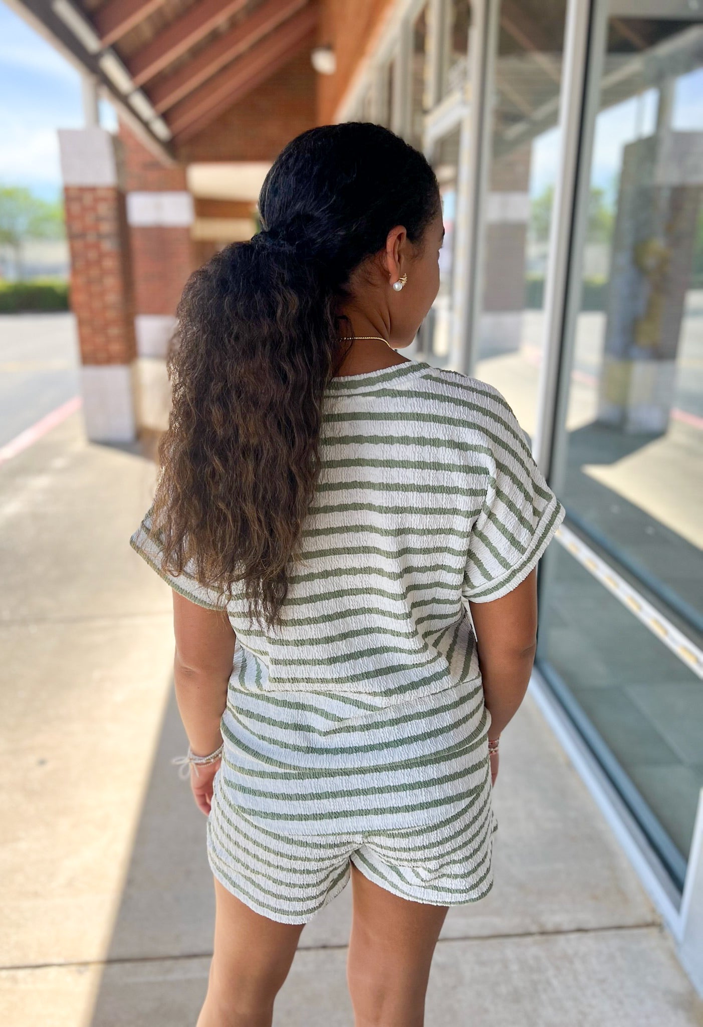 Olive Striped Short Sleeve Short Set - A'Bekah's Boutique