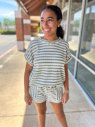 Olive Striped Short Sleeve Short Set - A'Bekah's Boutique