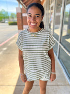 Olive Striped Short Sleeve Short Set - A'Bekah's Boutique