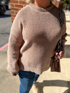 On The Lookout Taupe Oversized Knit Long Sleeve Sweater (C) - A'Bekah's Boutique