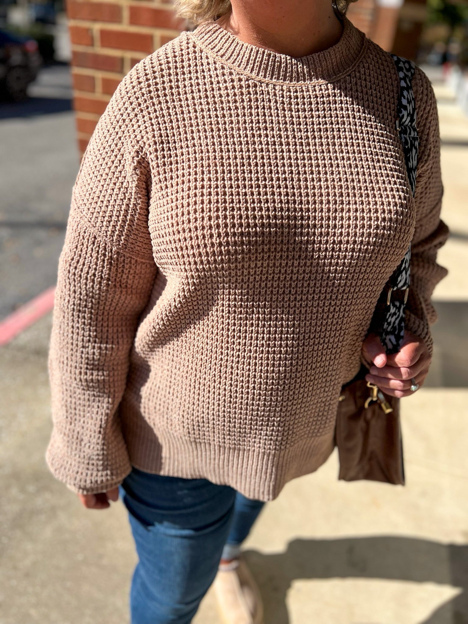 On The Lookout Taupe Oversized Knit Long Sleeve Sweater (C) - A'Bekah's Boutique