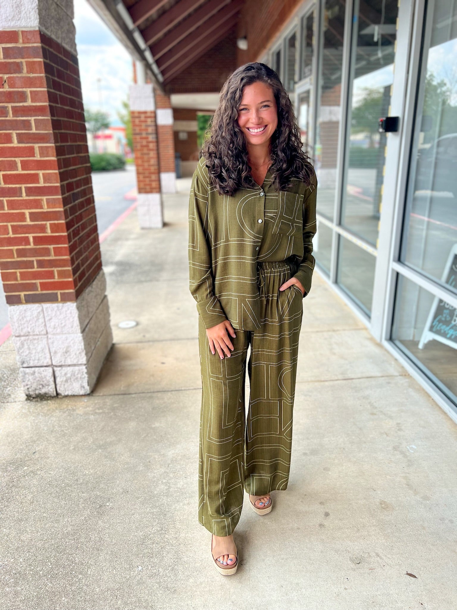 Only One For Me Olive Abstract Pattern Pants Set - A'Bekah's Boutique