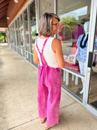 Our Time Ash Pink Gauze Elastic Waist Wide Leg Overalls - A'Bekah's Boutique