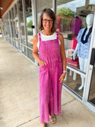 Our Time Ash Pink Gauze Elastic Waist Wide Leg Overalls - A'Bekah's Boutique
