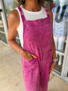 Our Time Ash Pink Gauze Elastic Waist Wide Leg Overalls - A'Bekah's Boutique