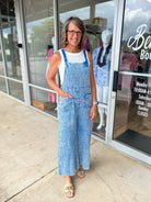 Our Time Classic Blue Gauze Elastic Waist Wide Leg Overalls - A'Bekah's Boutique