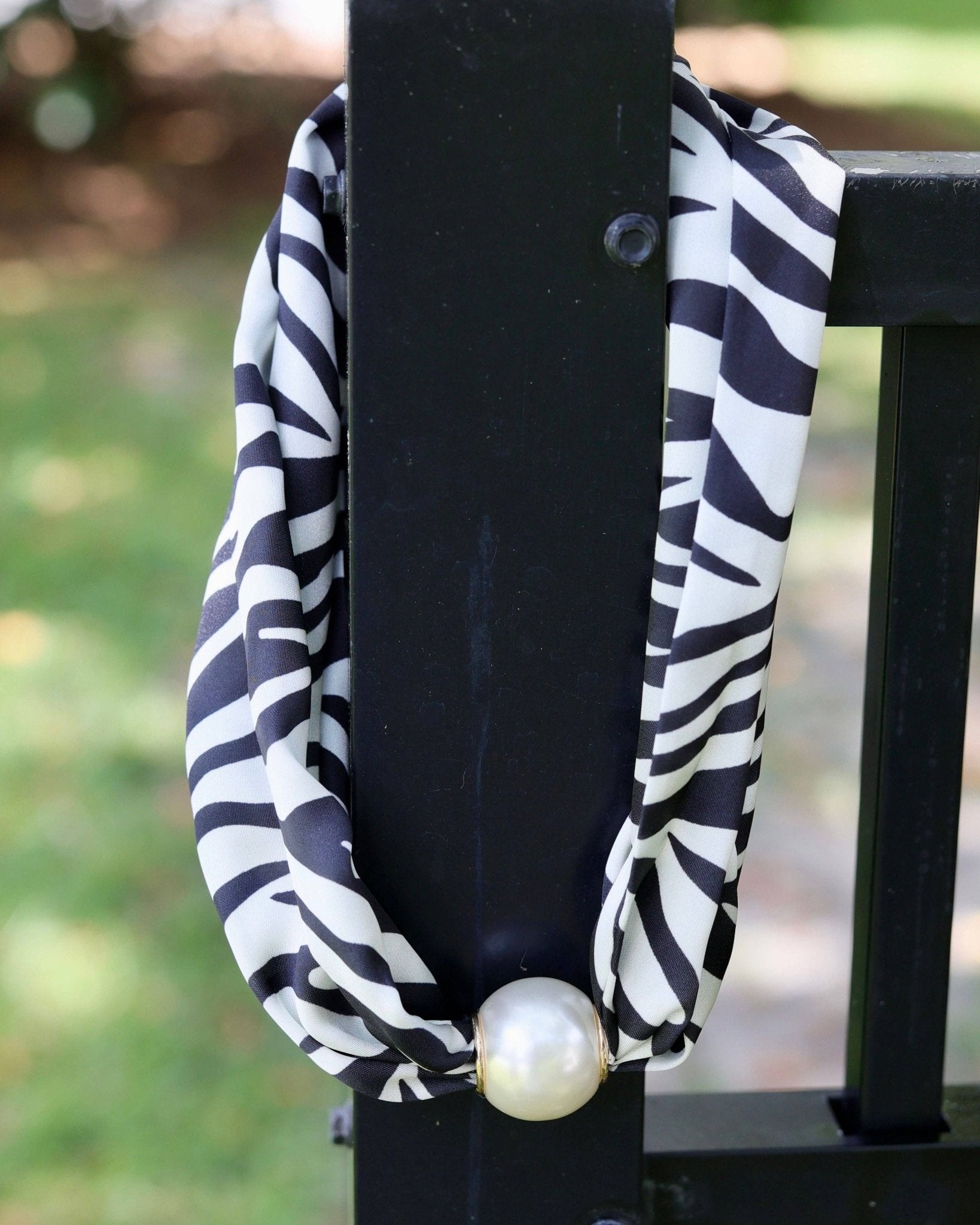 Pammie Magnetic Pearl Scarf Necklace Black Ivory - A'Bekah's Boutique