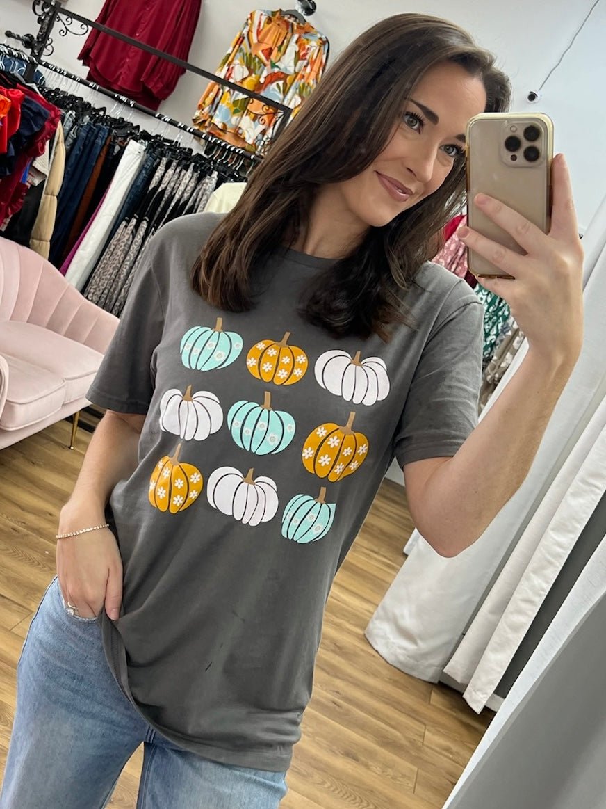 Pastel Pumpkins Charcoal Short Sleeve T-Shirt - A'Bekah's Boutique